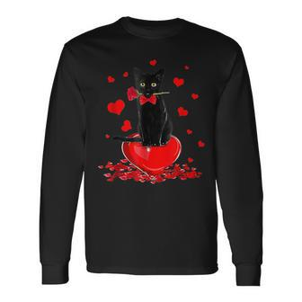Black Cat Valentines Day Boys Girls Valentine Long Sleeve T-Shirt - Thegiftio