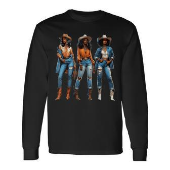 Black Cowgirl Western Rodeo Junenth Black History Texas Long Sleeve T-Shirt - Seseable