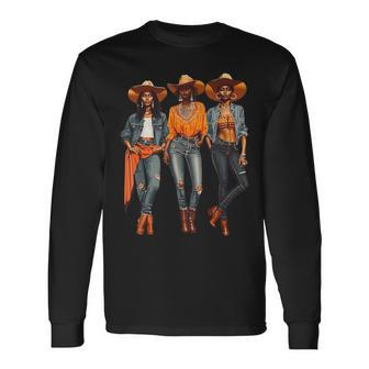 Black Cowgirl Western Rodeo Melanin Black History Texas Long Sleeve T-Shirt | Mazezy