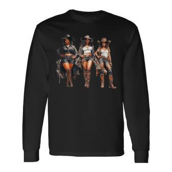 Black Cowgirl Western Rodeo Melanin Black History Texas Long Sleeve T-Shirt - Monsterry UK