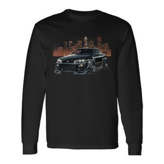 Black Gt R 34 Skyline Jdm Car Enthusiast Long Sleeve T-Shirt - Seseable