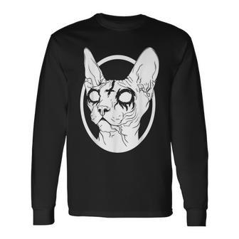 Black Metal Sphynx Cat I Goth And Death Metal Long Sleeve T-Shirt - Monsterry