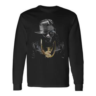 Black Pit Bull Rapper As Hip Hop Artist Dog Long Sleeve T-Shirt | Mazezy