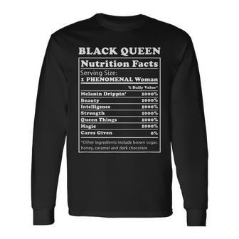 Black Queen Nutrition Facts Black History Month Blm Melanin Long Sleeve T-Shirt - Thegiftio UK