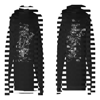 Black And White Cat Playing Guitar Rock Cat Heavy Meowtal Long Sleeve T-Shirt - Thegiftio