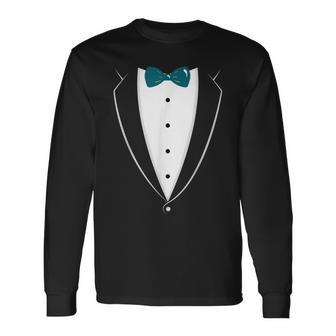 Black And White Tuxedo With Teal Bow Tie Novelty T Long Sleeve T-Shirt - Monsterry DE