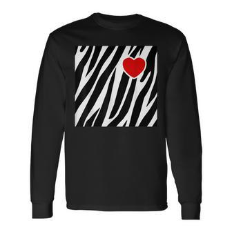Black And White Zebra Print With Heart Long Sleeve T-Shirt | Mazezy