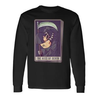 Blackcraft Vintage Death The Grim Reaper Kiss Tarot Card Long Sleeve T-Shirt - Monsterry