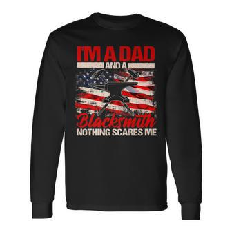 Blacksmith Dad American Flag Father's Day Blacksmithing Long Sleeve T-Shirt - Monsterry UK