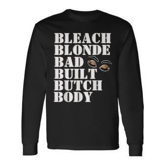 Bleach Blonde Bad Built Graphic Letter Print Long Sleeve T-Shirt - Monsterry CA