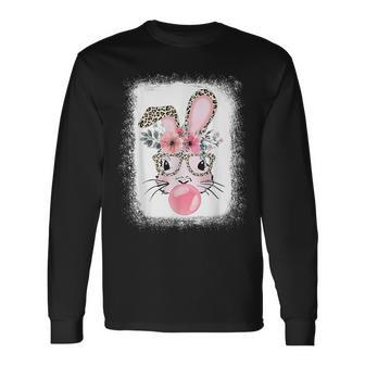 Bleached Rabbit Bunny Blowing Bubble Gum Easter Day Long Sleeve T-Shirt - Thegiftio UK