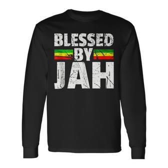 Blessed By Jah Rasta Reggae Graphic Jah Bless Print Long Sleeve T-Shirt - Monsterry