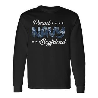Blue Digital Bold Proud Navy Boyfriend Long Sleeve T-Shirt - Monsterry