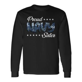 Blue Digital Bold Proud Navy Sister Long Sleeve T-Shirt - Monsterry DE