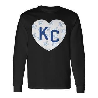 Blue Kc Heart Kansas City 2 Letter Kc Pattern Love Kc Blue Long Sleeve T-Shirt - Monsterry AU