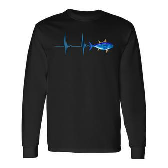 Bluefin Tuna Heartbeat Ekg Pulseline Fish Deep Sea Fishing Long Sleeve T-Shirt - Monsterry