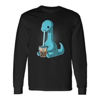 Boba Dinosaur Kawaii Cute Anime Boba Dino Bubble Tea Long Sleeve T-Shirt - Monsterry DE