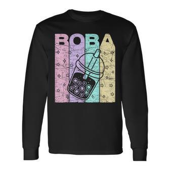 Boba Tea Pastel Bubble Tea Lover Retro Long Sleeve T-Shirt - Seseable