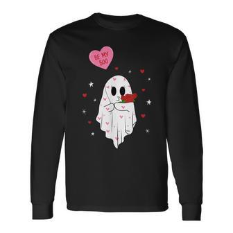 Be My Boo Valentine Ghost With Balloon Happy V Day Couple Long Sleeve T-Shirt - Monsterry DE