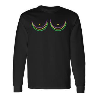 Boob Mardi Gras Beads Boobs Outline Long Sleeve T-Shirt - Monsterry AU