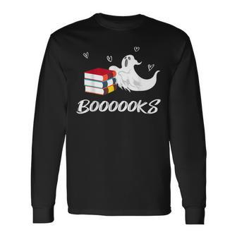 Books Boooooks Ghost Loving Cute Humor Parody Long Sleeve T-Shirt - Monsterry UK