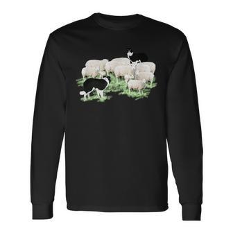 Border Collie Dogs Herding Sheep Long Sleeve T-Shirt - Monsterry UK