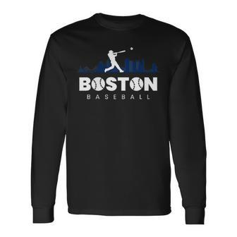 Boston Baseball Vintage Minimalist Retro Baseball Lover Long Sleeve T-Shirt - Seseable