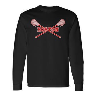 Boston Lacrosse With Lax Sticks Long Sleeve T-Shirt - Monsterry UK