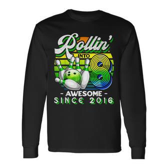 Bowling Party Rollin' 8 Awesome 2016 Retro 8Th Birthday Boys Long Sleeve T-Shirt | Mazezy