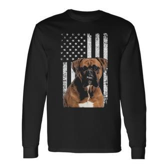 Boxer Dog American Flag Boxer Dad With Us Flag Long Sleeve T-Shirt | Mazezy