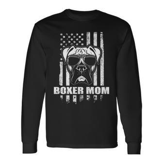 Boxer Mom Cool Vintage Retro Proud American Long Sleeve T-Shirt | Mazezy