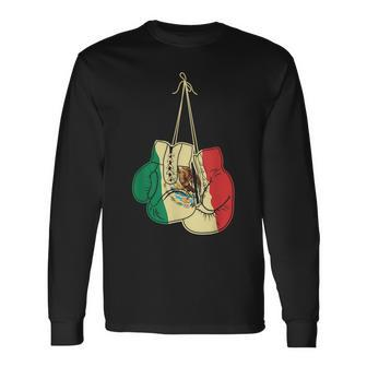 Boxing Gloves Mexican Flag Mexico Boxer Coach Long Sleeve T-Shirt - Seseable