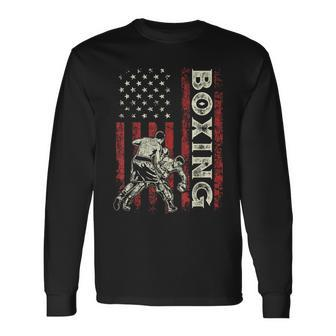 Boxing Us Flag For Dad Boxer Patriotic 4Th Of July Long Sleeve T-Shirt - Monsterry DE