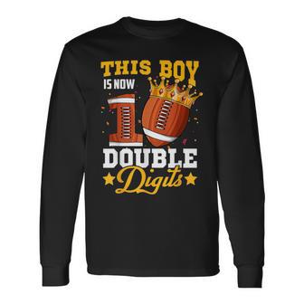 This Boy Now 10 Double Digits Football 10 Year Old Birthday Long Sleeve T-Shirt - Monsterry