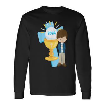 Boys First Communion Party 2024 Son Cross Godson Grandson Long Sleeve T-Shirt - Monsterry UK