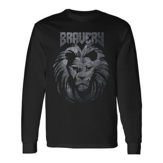 Bravery Courage Lion Mane Animal Big Cat Grey Long Sleeve T-Shirt - Monsterry DE