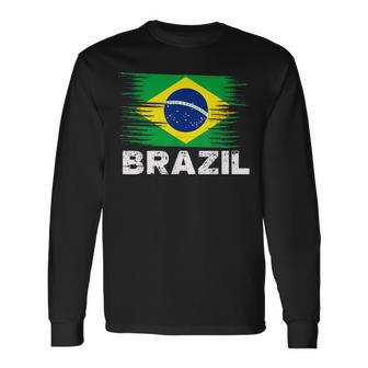 Brazil Brazilian Flag Sports Soccer Football Long Sleeve T-Shirt - Monsterry