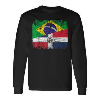 Brazil Dominican Republic Flags Half Dominican Brazilian Long Sleeve T-Shirt - Monsterry AU