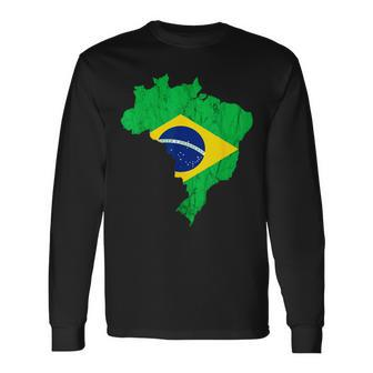 Brazil Map Brazilian Flag Trip Brasileiro Bandeiro Do Brasil Long Sleeve T-Shirt - Monsterry DE