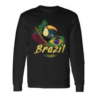 Brazil Vintage Toucan With Flag And Samba Mask Langarmshirts - Seseable