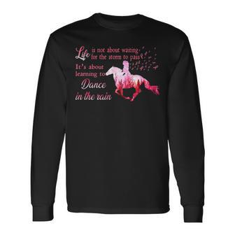 Breast Cancer Awareness Horse Ribbon Pink Long Sleeve T-Shirt | Mazezy