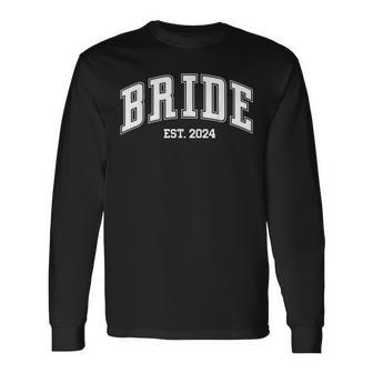 Bride Groom Est 2024 Retro Just Married Couples Wedding Long Sleeve T-Shirt - Monsterry