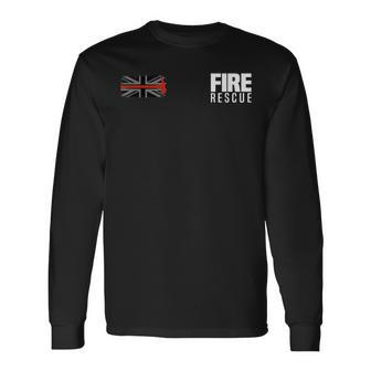 British Fire Rescue Department Fireman Uniform Uk Flag Duty Long Sleeve T-Shirt - Thegiftio UK
