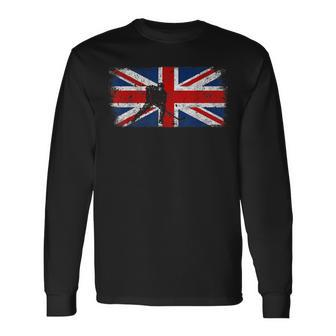 British Flag Ice Hockey Vintage Union Jack Long Sleeve T-Shirt - Monsterry