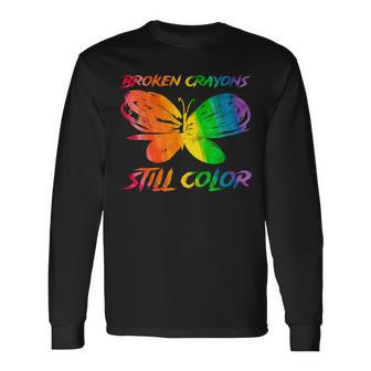 Broken Crayons Still Color Mental Health Awareness Butterfly Long Sleeve T-Shirt - Thegiftio UK