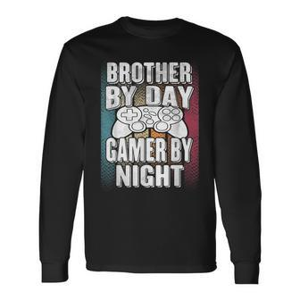 Brother By Day Gamer By Night For Father Gamer Long Sleeve T-Shirt - Thegiftio UK