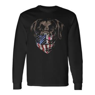 Brown Labrador In Patriotic Usa America Bandana Dog Long Sleeve T-Shirt | Mazezy UK
