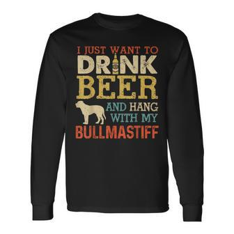 Bullmastiff Dad Drink Beer Hang With Dog Vintage Long Sleeve T-Shirt - Monsterry UK