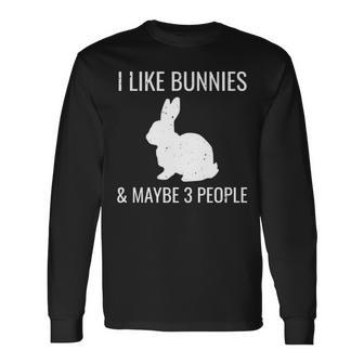 I Like Bunnies & Maybe 3 People Introvert Bunny Long Sleeve T-Shirt | Mazezy