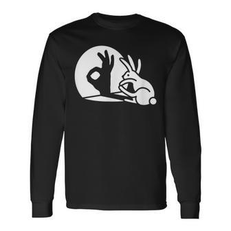 Bunny Rabbit Ok Okay Shadow Hand Gesture Sign Circle Game Long Sleeve T-Shirt - Monsterry